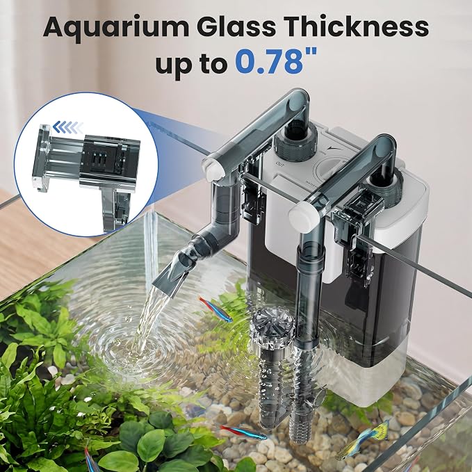 Hang on Back Aquarium Filter for Fish Tanks, Large (7w, 10–20 gal) | 132 GPH, Adjustable Flow Fish Tank Filter with Surface Skimmer, 3-Stage Filtration, Anti-Clog, Duckbill and Spray Nozzles