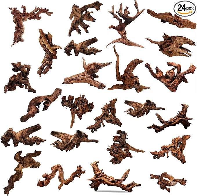 Hamiledyi 24 Pcs Small Driftwood for Aquarium 3"-5" Driftwood Branches Aquarium Decoration Reptiles Reptile Tank Accessories Assorted Size Natural Habitat Decor Wood for Lizad