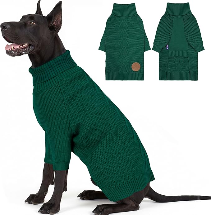 cyeollo 4XL Dog Sweater,Pullover Turtleneck for Large Giant Dogs Classic Knitwear Fall Winter Cold Weather Dog Clothes Warm Pet Apparel Large Big Dogs Sweaters Male&Female, Green XXXXL