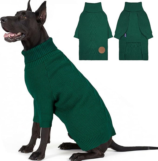 cyeollo 4XL Dog Sweater,Pullover Turtleneck for Large Giant Dogs Classic Knitwear Fall Winter Cold Weather Dog Clothes Warm Pet Apparel Large Big Dogs Sweaters Male&Female, Green XXXXL