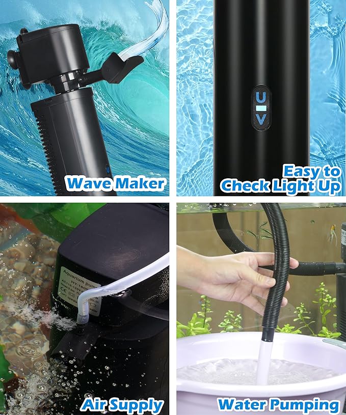 Aquarium Filter U-Very Suitable for 40-200 Gallon Tank, 400GPH Fish Tank Filters for Green Control, Internal Submersible Pump for Turtle Tank, Small Pond, Pool Filter, Cold Plunge Ice Bath Hot Tub