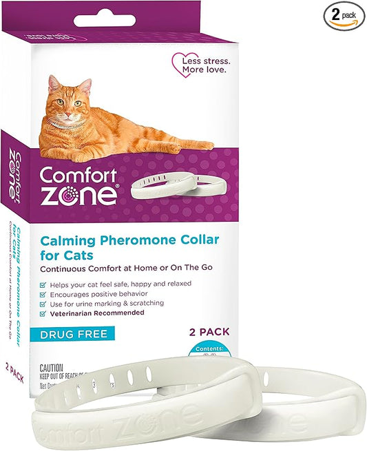 Comfort Zone Cat Calming Collar Savings Pack: 2 30-Day Calming Collars for 60 Days of Calm; Cat Pheromones Help Anxiety, Reduce Stress, Urine Marking, Scratching; Indoor or Outdoor Cats; Long-Lasting