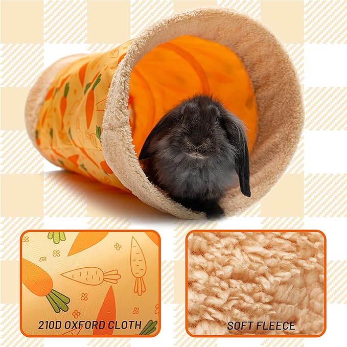 Rabbit Hideout Tunnel - Small Animal Tunnel Tube House Indoor for Bunny Guinea Pig Rat Hamster Ferret Chinchilla - Playing Sleeping Resting Soft Fleece Foldable Nest Habitat