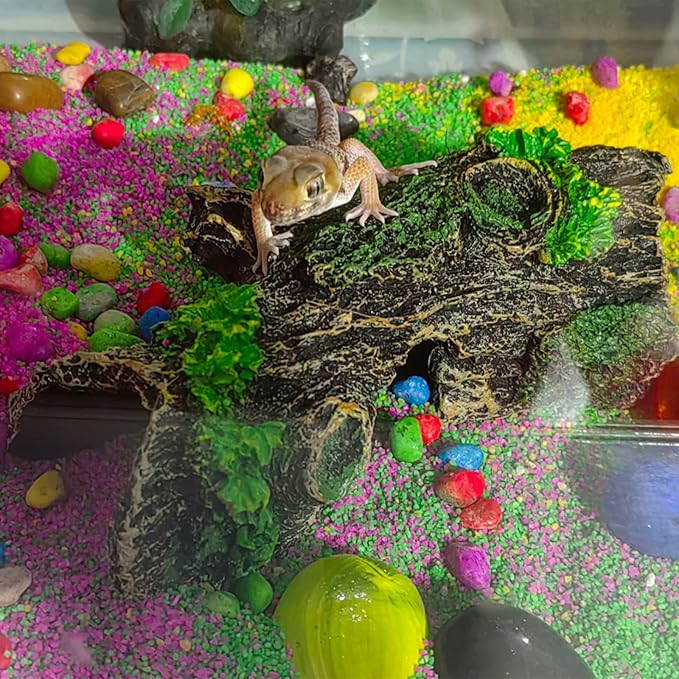 2PCS Small Aquarium Trunk Decoration Hollow Tree Trunk Hideout Log Hideaway Fish Tank Resin Wood Ornament Reptile Habitat Cave for Fish and Shrimp to Swim(6.7X 3.3 x 3'')