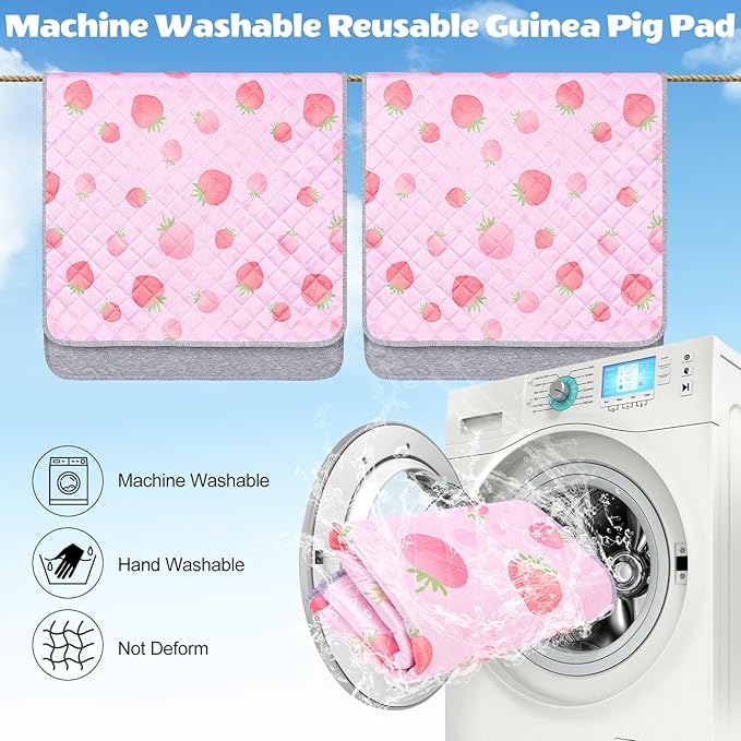 2 Pack Guinea Pig Bedding, Washable Guinea Pig Cage Liner Reusable Guinea Pig Mat Waterproof Guinea Pig Bedding for Cage, Super Absorbant Guinea Pig Pee Pads for Small Animals Hamster Rabbit Squirrel