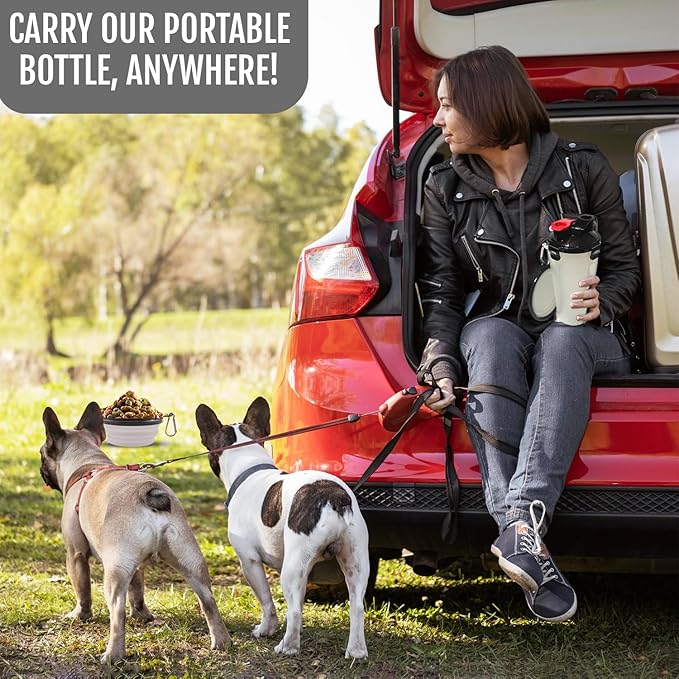 Dog Travel Water Bottle W/Collapsible Bowls - Portable 2 in 1 Leakproof Pet Water Bottle Food Container Ideal for Travel, Outdoor Portable Water Bowls for Walking, Camping & Hiking - (White)
