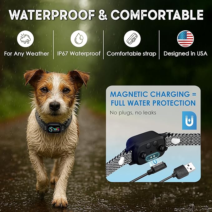 2 Pack Bark Collar for Small Dogs 8-40 lbs - 3 Modes & 5 Sensitivity Levels - Waterproof, Rechargeable, Magnetic Charging - Humane, Effective Training (Black)