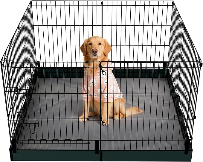 Dog Playpen, Foldable Metal Puppy Play Pen with Bottom Pad, 24x30in 8 Panels Dog Playpen with Door for Indoor Outdoor, Heavy-Duty Pet Exercise Fence for Small Medium Animals