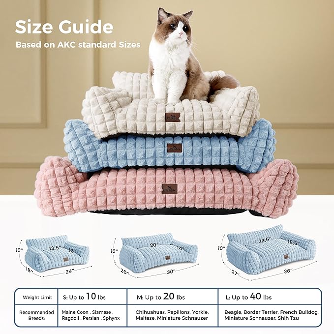 Dog Bed for Medium Dogs – Cute Fluffy Pet Sofa with Faux Rabbit Fur,Supportive Dog Couch Beds, Washable Cover in 3D Diamond Pattern, 36 Inch Light Blue