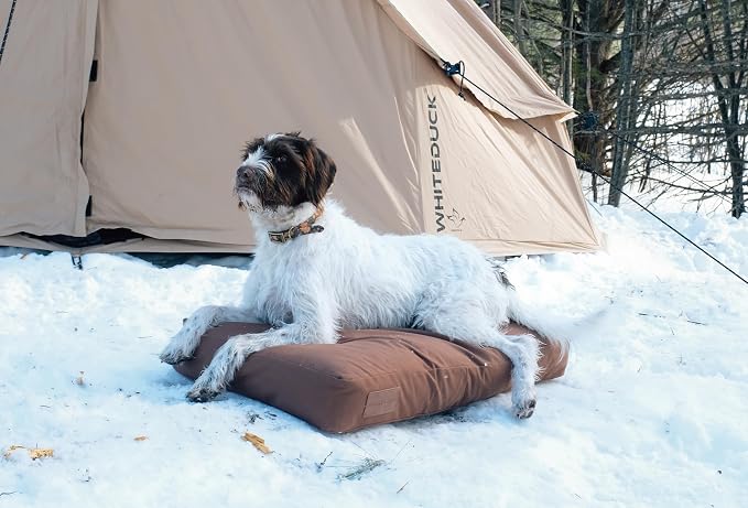 WHITEDUCK Outdoor Dog Bed Heavy-Duty 12oz Canvas, Water-Repellent Cotton, Machine Washable Removable Cover with Full-Length Zipper, Dog Bed for Large Dogs & Crate, (Tan) 35" Lx20 Wx4.3 th (M)