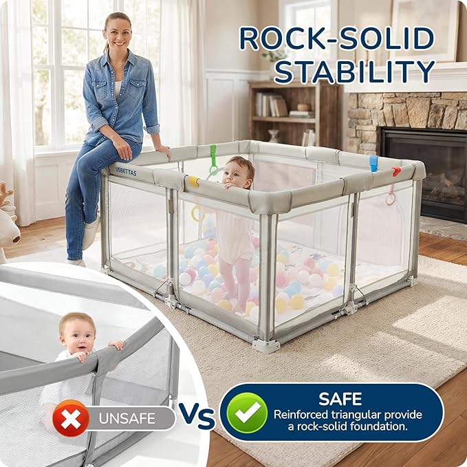 Foldable Baby Playpen, 1-Minute Setup, Lightweight Portable Playpen with Carry Bag, 50"x50" Indoor Outdoor Safty Play Yard for Babies & Toddlers, Beige