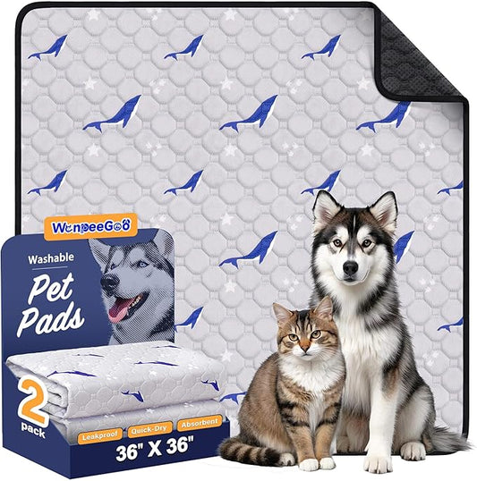 WanpeeGoo Washable Pee Pads for Dogs, 2Pack Reusable Puppy Pads, Super Absorbent & Leakproof Dog Pads, Anti-Slip Dog Pee Pads for Puppy Training & Incontinence, Dolphin Pattern 36"x36"