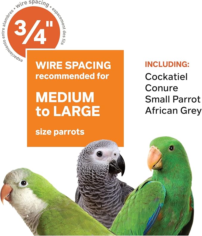 Prevue Pet Products Dome Top Bird Cage - Powder‑Coated Steel Cage with Wheels, Push Button Locks, Seed Guards and Perch, Ideal for Cockatiels, and All Small-Medium Sized Birds - Chalk White