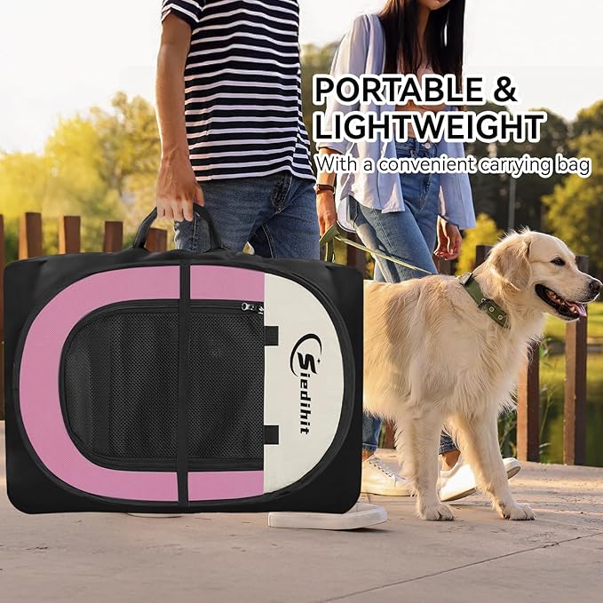 Siedihit Pink Puppy Playpen for Large Dog Cat, Dog Tent Crates Cage Indoor/Outdoor, Portable Pop Up Dog Kennel with Carrying Bag for Rabbits, (Pink, Large)