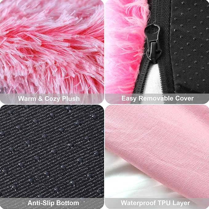 XL Orthopedic Dog Bed for Large Dogs, Dual-Layer Memory & Egg-Crate Foam, Washable Warm Winter Plush Cover, Waterproof Liner, Non-Slip Bottom, Crate/Kennel Pad, 44 x 32 Inch, Pink