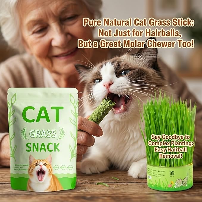 90g/3.17oz Cats Treat Cat Grass Teething Stick Kitten Toy Catnip Toys for Hairball Removal Freeze Dried Chew Dental Food for Indoor Kitty Lickable Edible Snack for Eliminate Fur Digestion