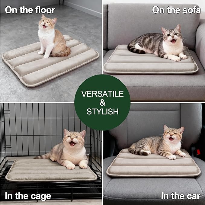 Dog Bed Mat, Reversible Dog Crate Pad with Washable Kennel Mat and Soft Foam, Flat Pet Bed for Dogs & Cats, for Crates Carriers & Travel (Light Brown, 18" L*12" W*1.5" Th)