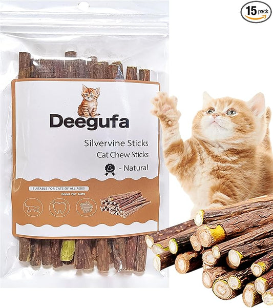 [ 15pcs Silvervine Sticks for Cats, Matatabi Cat Chew Sticks, Catnip Toys, Wooden Dental Sticks for Indoor Cats, Kitty, Kitten Teething Interactive Wand Toys
