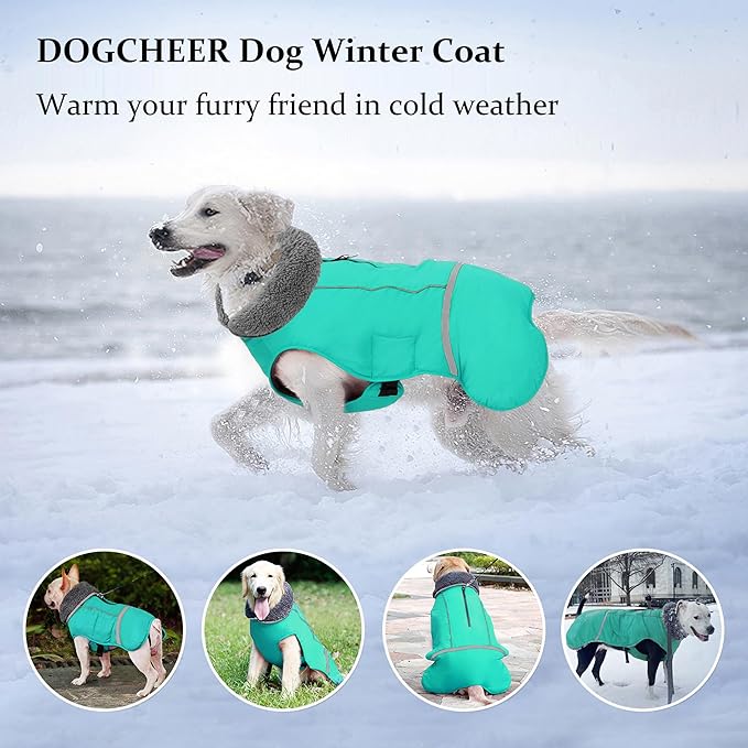 Dogcheer Warm Dog Coat, Waterproof Dog Jacket Christmas Puppy Winter Coat with Buckle, Reflective Adjustable Pet Snow Jacket Turtleneck Fleece Sweater for Small Medium Large Dogs - Pine Green, 3XL