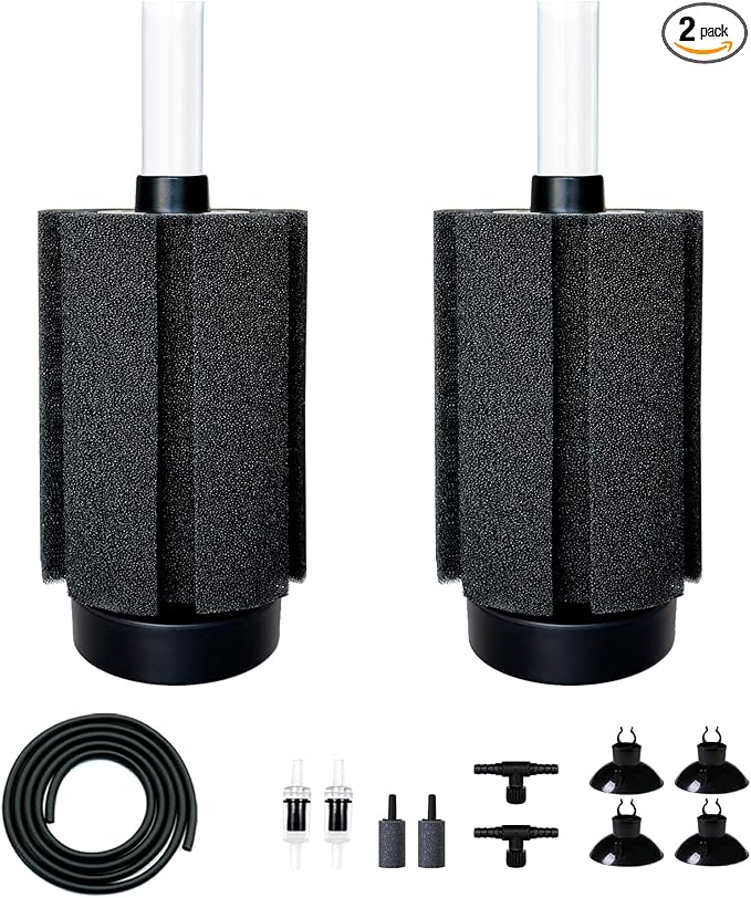 2Pcs Aquarium Sponge Filter,30 Gallon Fish Tank Sponge Filter with Airstone Breeding Fry Betta Shrimp for Fish Tank 10 Gal to 50 Gal