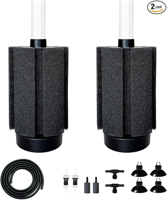 2Pcs Aquarium Sponge Filter,30 Gallon Fish Tank Sponge Filter with Airstone Breeding Fry Betta Shrimp for Fish Tank 10 Gal to 50 Gal