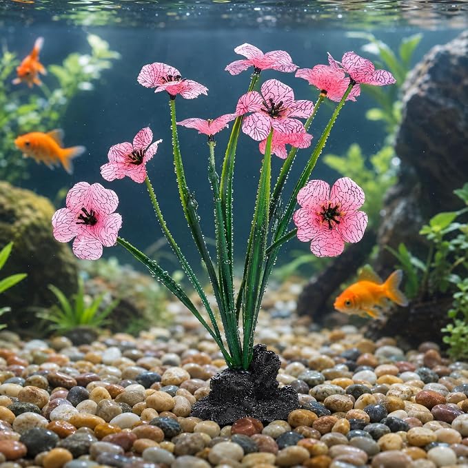 NOLITOY 2 Pcs Pink Aquarium Plants, 8.3 Inch Tall Decor for Betta Fish Tank | Premium soft plastic, heavy weighted base, colorfast in fresh water, 1 min quick setup, fits indoor goldfish glass bowls well