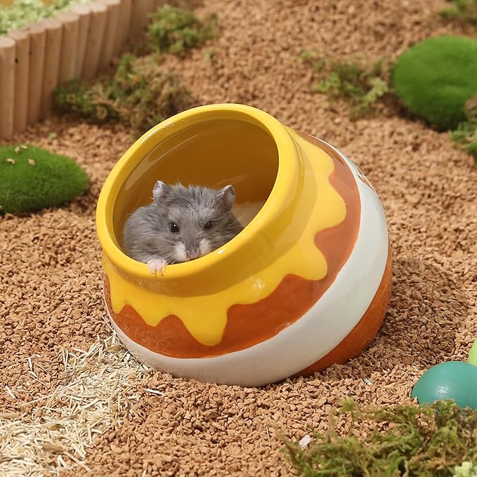 Hamster Sand Bath Container Small Animals Shower and Digging Bathroom Toilet, Ceramics Honey Pot Bathtub for Dwarf Hamster, Syrian Hamster, Gerbils, Hedgehogs, Mice, Rats, Lemming