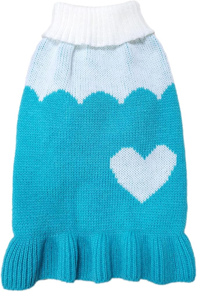CHBORCHICEN Pet Dog Sweaters Classic Knitwear Turtleneck Winter Warm Puppy Clothing Cute Strawberry and Heart Doggie Sweater (XXS, Dress-Sky Blue)