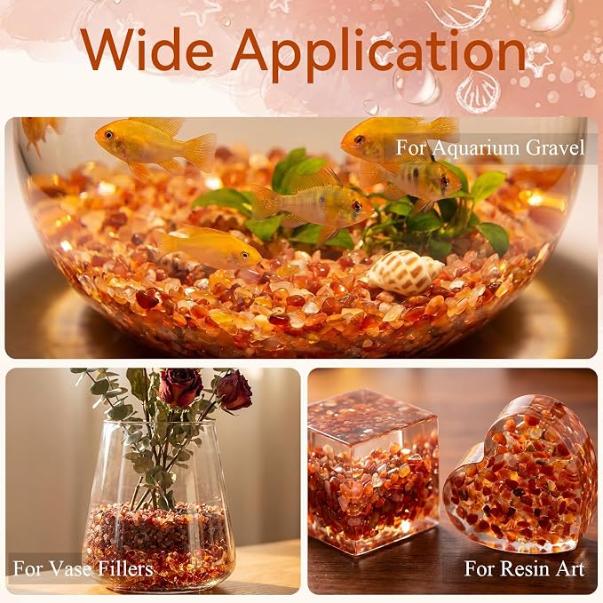 1LB Crystal Chips Stone Red Agate 3-5mm Mini Decorative Rock | Crushed Crystal Quartz Bulk,Irregular Polished Rocks for Fish Tank,Vases Filler,Succulent Plants Decor,Aquarium Gravel Rocks
