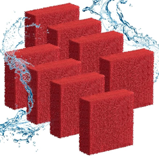 Pawfly 8 Pack Aquarium Glass Cleaner Sponge, 3.25" x 3.25" x 1", Algae Scrubber Pad for Glass Aquariums, Fish Tank Glass Cleaner, Aquarium Sponge, Aquarium Cleaning Tools, Red (Not for Acrylic Tank)