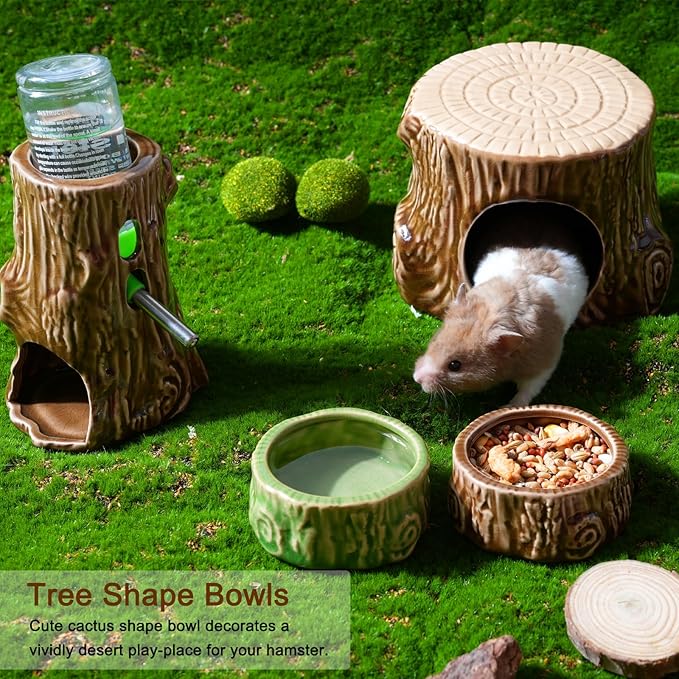 Hamster Food Bowl, 2 Packs Ceramic Tree Hamster Bowls Guinea Pig Food Dish Water Bowls for Gerbil Mouse Chinchilla Hedgehog