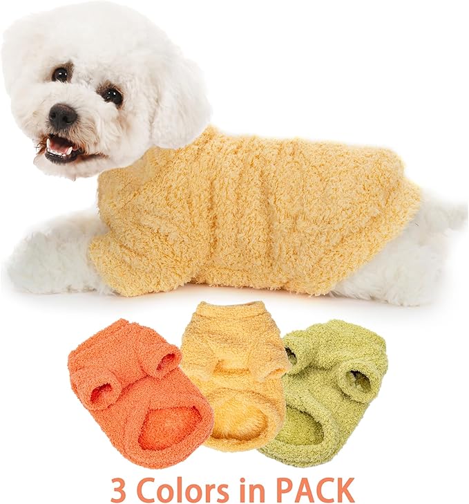 Dog Sweater, 3 Pack Sweaters for Small Dogs Girl, Dog Clothes for Medium Dogs Male or Boy, Ultra Soft and Warm Puppy Coat for Winter Christmas (Large, Orange+Yellow+Green)