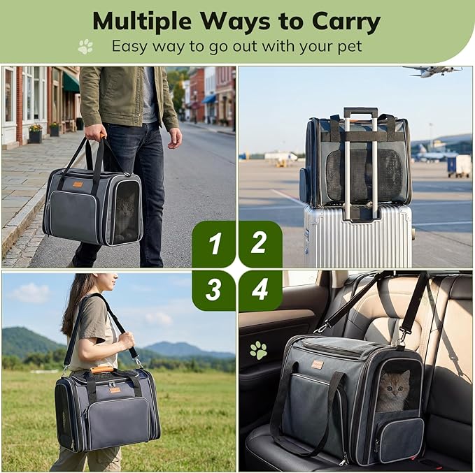 Morpilot Top and Side Expandable Cat Carrier, Collapsible Soft-Sided Pet Carrier for Medium/Large Cats and Puppies up to 20lbs for Car Rides and Vet Visits, with Dual-Sided Cushion& Bowl (Dark Gray)