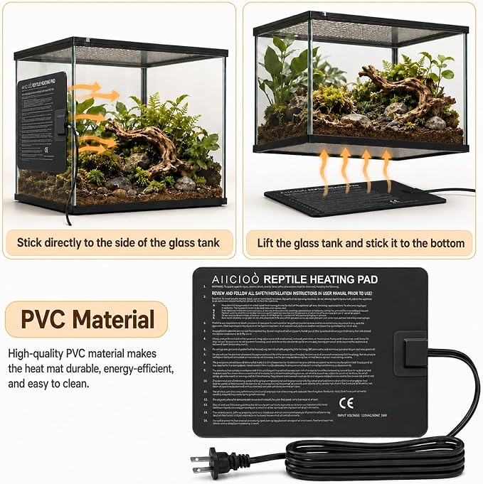 Aiicioo Reptile Heating Pad - Hermit Crab Heater Heat Mat for Reptiles Snake Lizard Terrarium 16 Watt