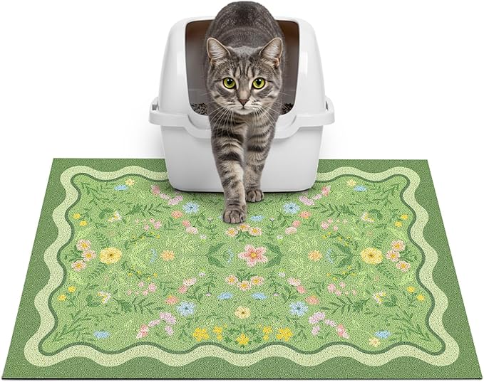 Glittme Premium Cat Litter Mat 24"x15" - Non-Slip & Waterproof Litter Trapping Mat for Litter Boxes - Soft Mesh Kitty Sand Catcher Pad Easy to Clean & Washable Floor Protector