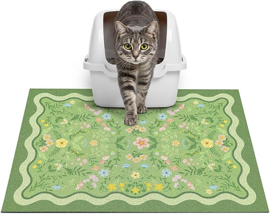 Glittme Premium Cat Litter Mat 24"x15" - Non-Slip & Waterproof Litter Trapping Mat for Litter Boxes - Soft Mesh Kitty Sand Catcher Pad Easy to Clean & Washable Floor Protector