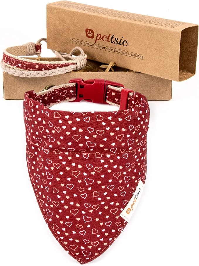 Pettsie Hemp Dog Bandana Collar & Matching Owner Friendship Bracelet | Soft & Durable Hemp, Removable Scarf, Matching Owner Friendship Bracelet, Gift-Ready Set, Red