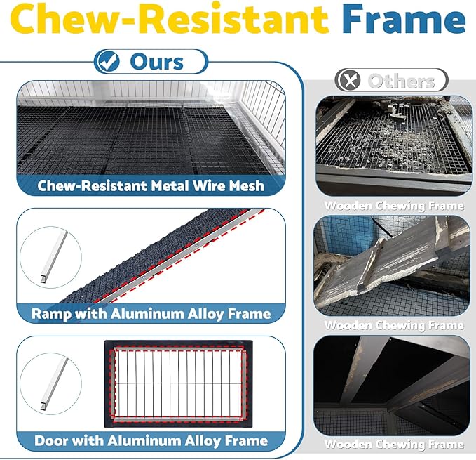 FunXplore 2-Tier Rabbit Cage & Bunny Hutch Indoor Outdoor, 4 Metal Wheels, Chew-Resistant Aluminum-Edged Frames & Ramps, Leak-Proof Trays, Easy Assembly, Spacious for Rabbits & Small Animals