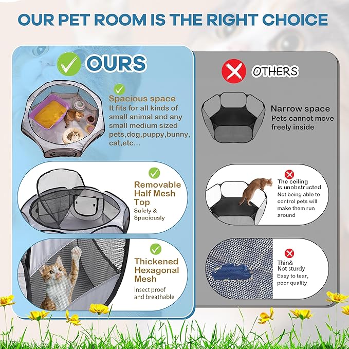Soft Breathable Small Animal Playpen with Zipper Cover - Portable Rabbit/Bunny Pen & Chick Brooder Box, Lightweight Enclosure for Puppy/Kitten/Guinea Pig/Hamster/Chinchillas (Indoor & Outdoor Use)