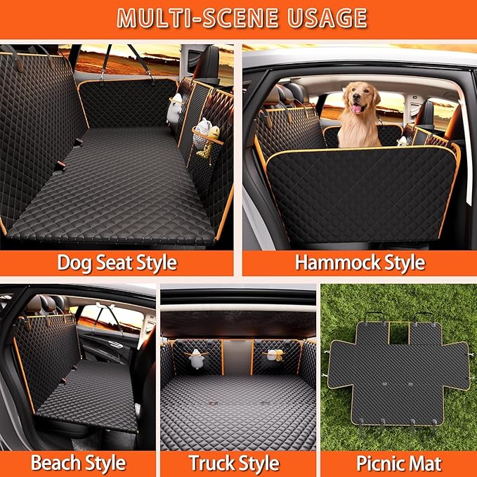 Chilino Back Seat Extender for Dogs - Large Space, Waterproof Dog Car Seat Cover for Back Seat with Hard Bottom Holds 420lbs, 600D Heavy-Duty Upgraded Material Dog Hammock for Car（Black