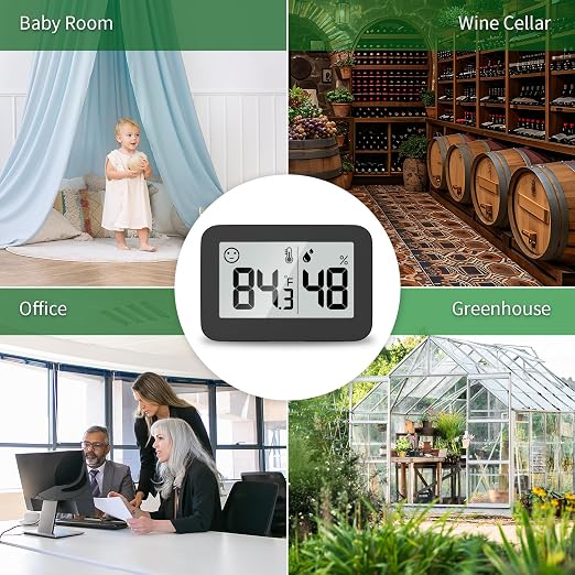Mini Hygrometer Indoor Thermometer, Humidity Gauge with ℃/℉ Switch, Humidity Meter Digital Temperature Monitor for Greenhouse Babyroom Cellar Reptile Incubator Closet (4)