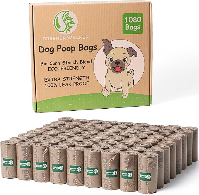GREENER WALKER Poop Bags for Dog Waste, 1080 Doggy Waste Bags Extra Thick Strong 100% Leak-Proof (Brown)
