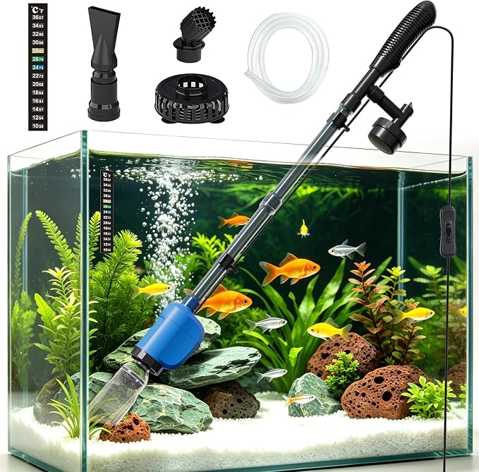 Electric Aquarium Gravel Cleaner, 530GPH Fish Tank Vacuum with Water Changer, Sand Washer, Debris Remover, Quiet 32W Pump for Freshwater Tanks, Blue (Blue)