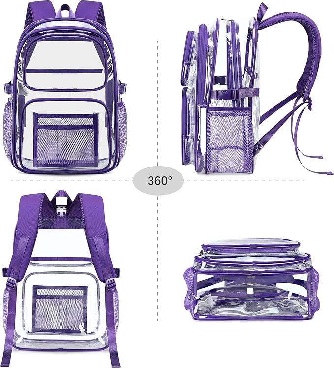 abshoo Large Heavy Duty Clear Backpack For School Bookbag Transparent Multi Pocket Backpacks for Girls (Dark Purple)