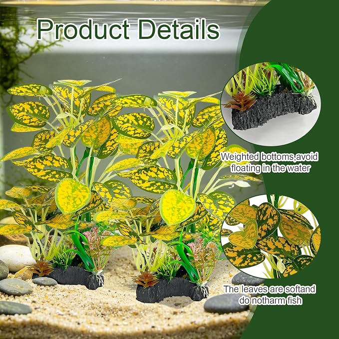 Silk Aquarium Plants 9.8in 2-Pack | Soft fish-safe durable fade-resistant for fresh/salt weighted base flexible