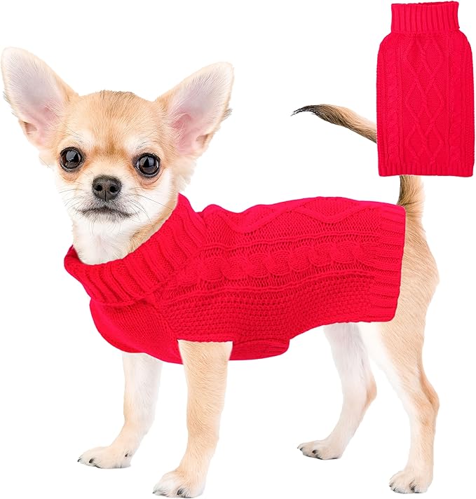 Dog Sweaters for Small Dogs Winter Dog Clothes Turtleneck Puppy Sweater Warm Pet Clothes Knitted Solid Cat Sweater Dogie Outfit XS~L(Red,L)