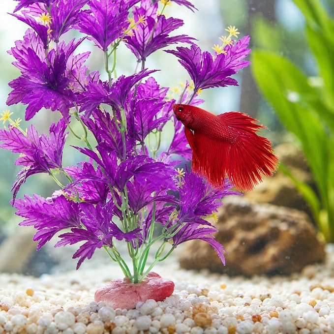 Silk Aquarium Plants 18 Inch Artificial Silk Plants for Fish Tank | 2 Pcs Aquarium Decor Beta Fish Tank Decor Aquatic Water Grass Decoration for Betta Fish Tank (Purple)