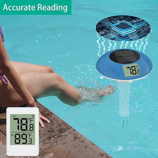 Wireless Pool Thermometer, Digital Pool Thermometer Floating Easy Read–IPX8 Waterproof Solar Temperature Gauge for Pool, Aquarium, Pond,