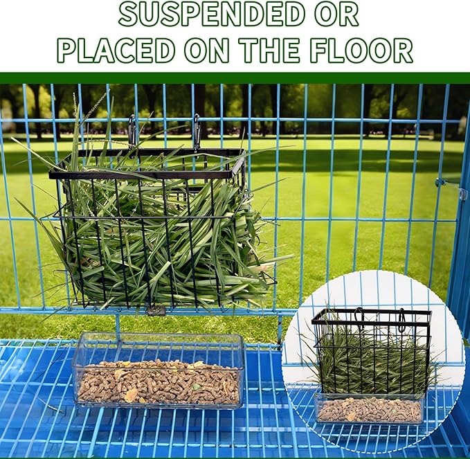 SANGLE SOPFFY Rabbit Feeder and Bunny Food Bowl with Hay Rack for Guinea Pigs, Chinchillas,Holland lop Bunny - Pet Hay Dispenser&Multifunctional Pellet Food Dish