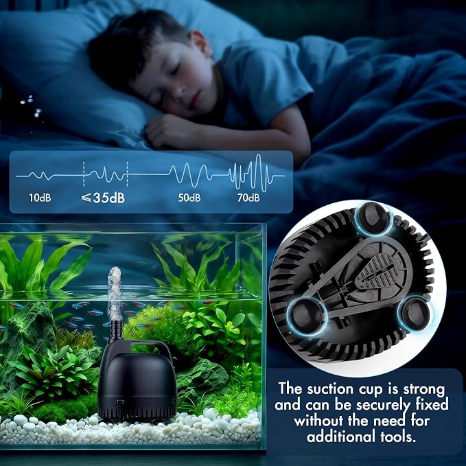 hygger 264GPH Aquarium Submersible Pump, Fish Tank Water Pump Adjustable Flow with 2 Nozzles, 5.5 ft High Lift Quiet Fountain Pump for Aquarium, Pond, Hydroponics, Water Garden